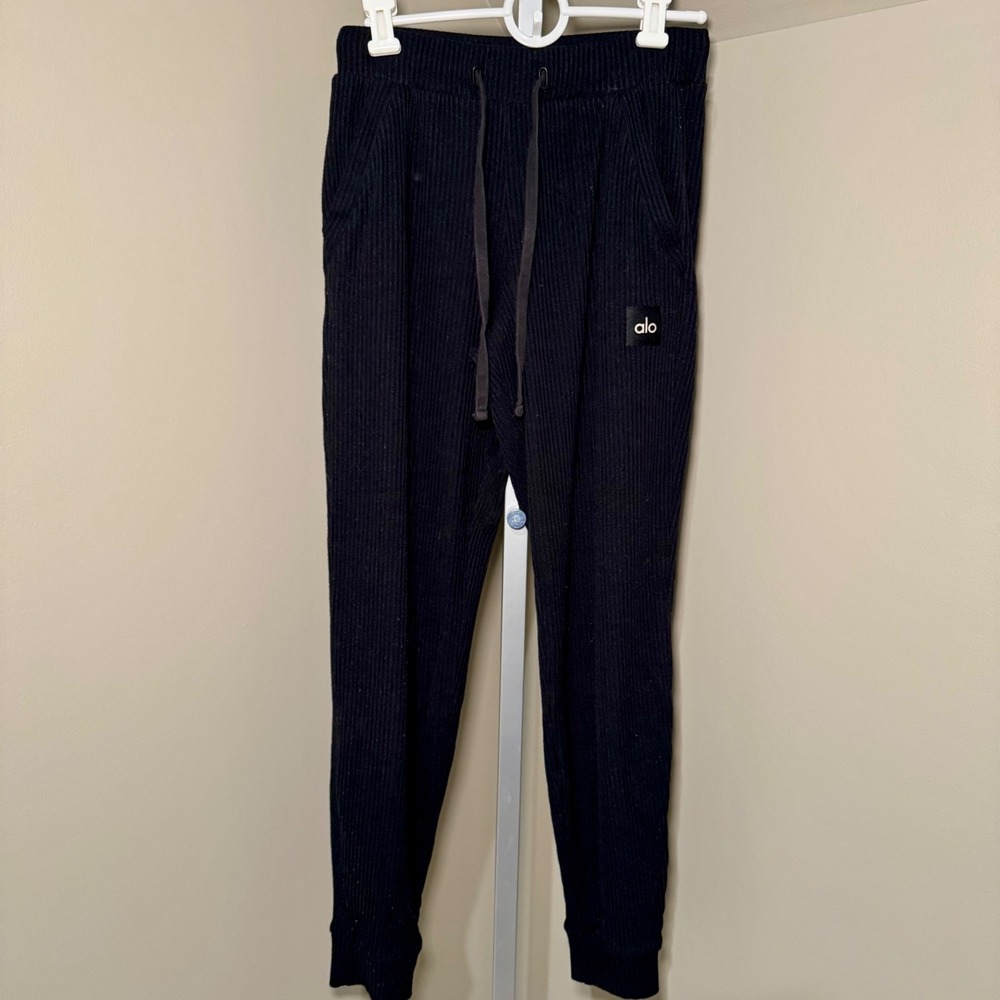 Alo Yoga Womens Ribbed Jogger Sweatpants Black Slim Fit Drawstring XS